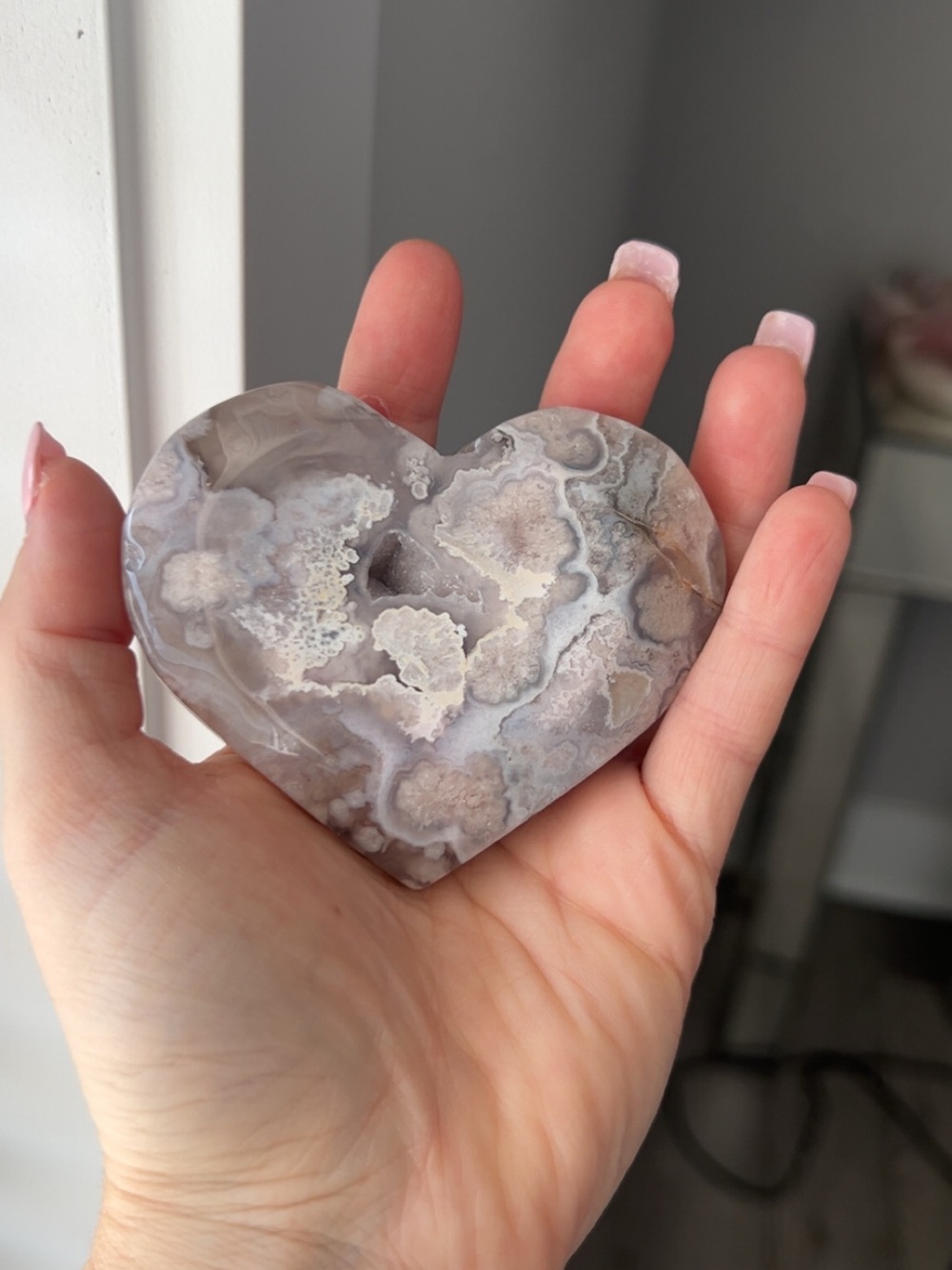 Flower agate druzy heart